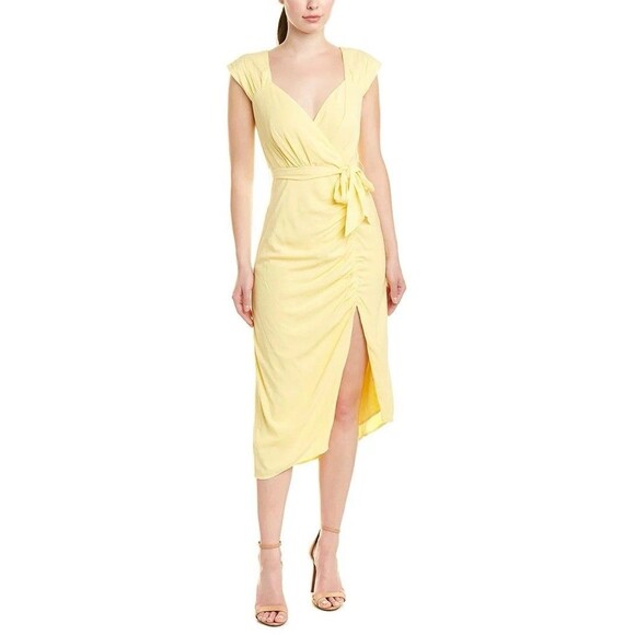 La Maison TALULAH Radiance Gathered Belted Midi Dress L Butter Yellow Sweetheart - Picture 2 of 9